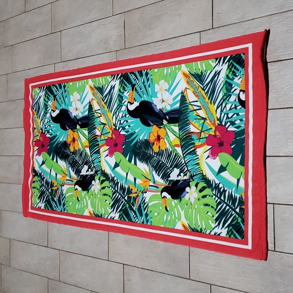 Silver One Beach Towel featuring Toucans and Tropical Flowers